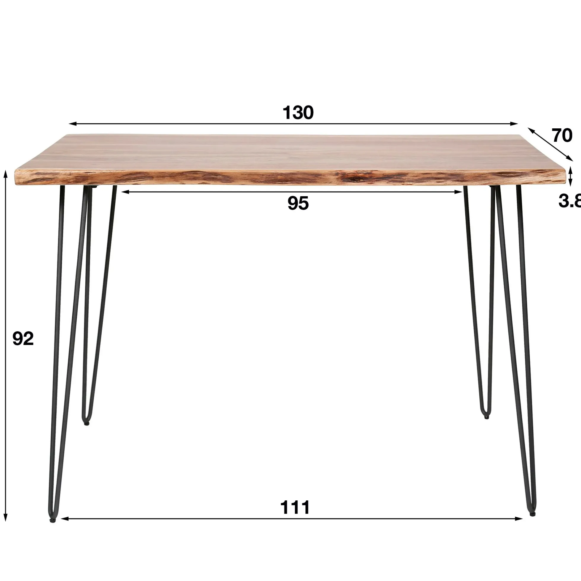 Table haute en bois massif bordure naturelle 130 cm MELBOURNE