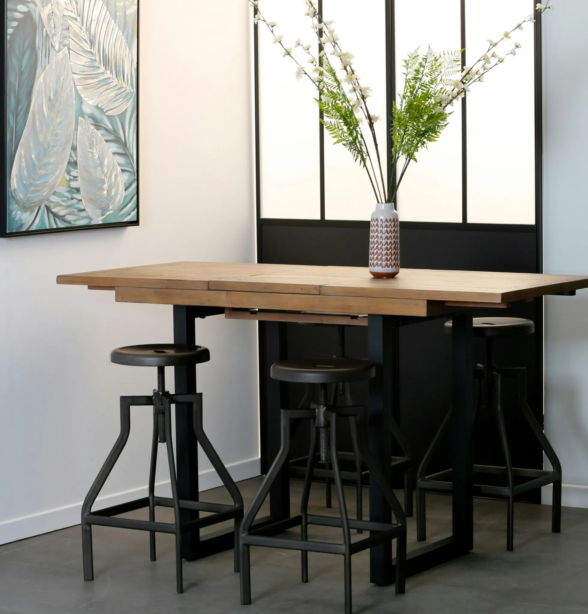 Table haute extensible bois recyclé 120-160 cm BRISBANE