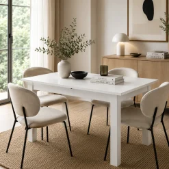 Table à manger blanche extensible 120-160 cm ALVA