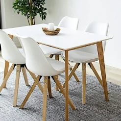 Table à manger blanche pieds bois 4 pers. 120 cm OTTA