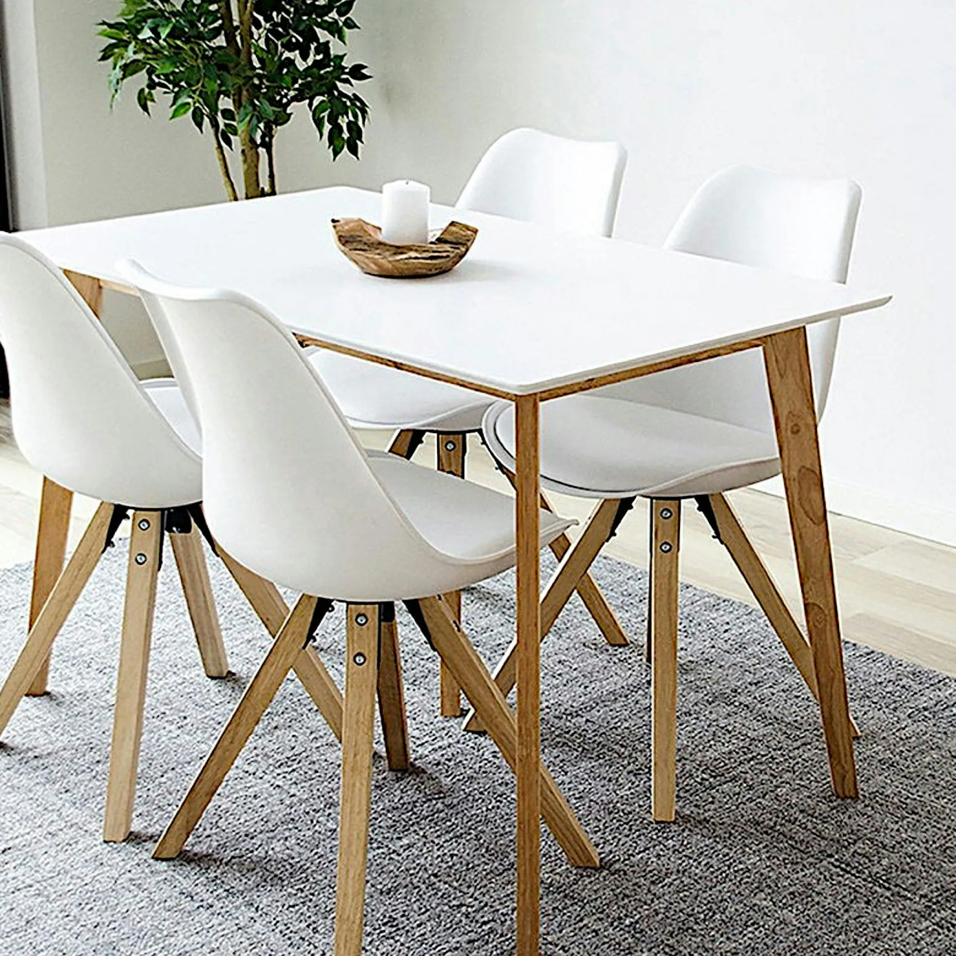 Table à manger blanche pieds bois 4 pers. 120 cm OTTA