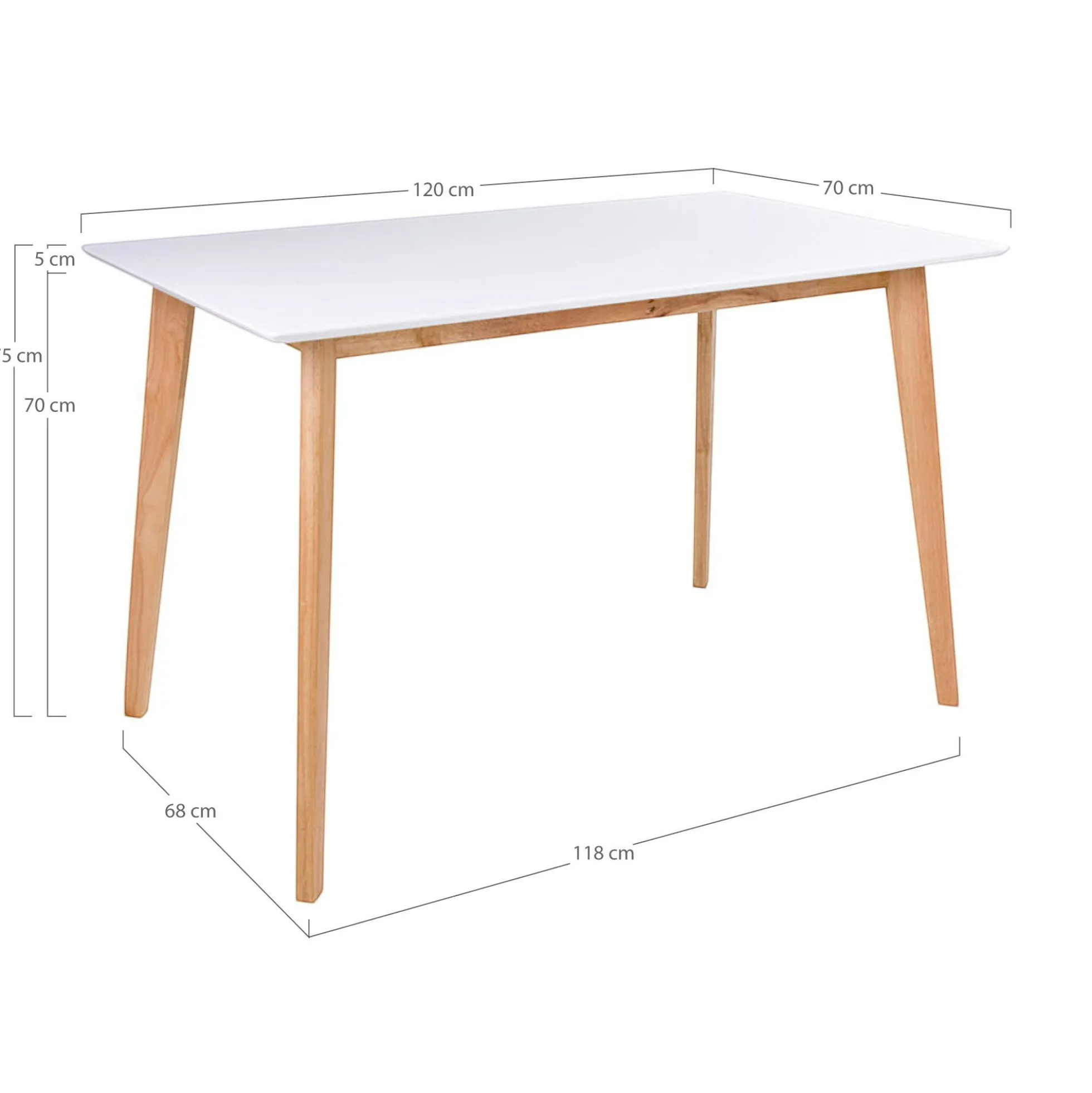 Table à manger blanche pieds bois 4 pers. 120 cm OTTA