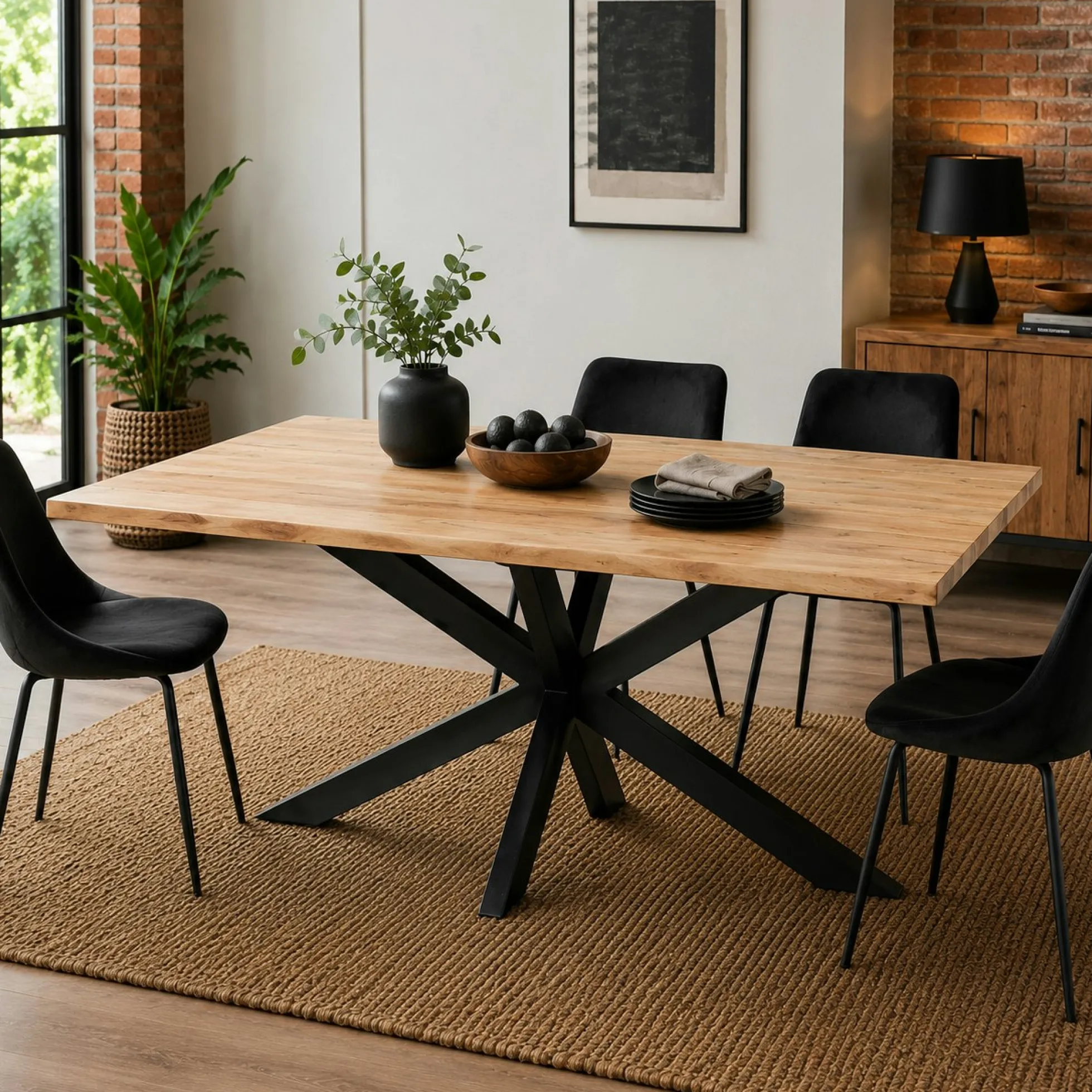 Table à manger bois bords naturels pied central 200 cm CANYON