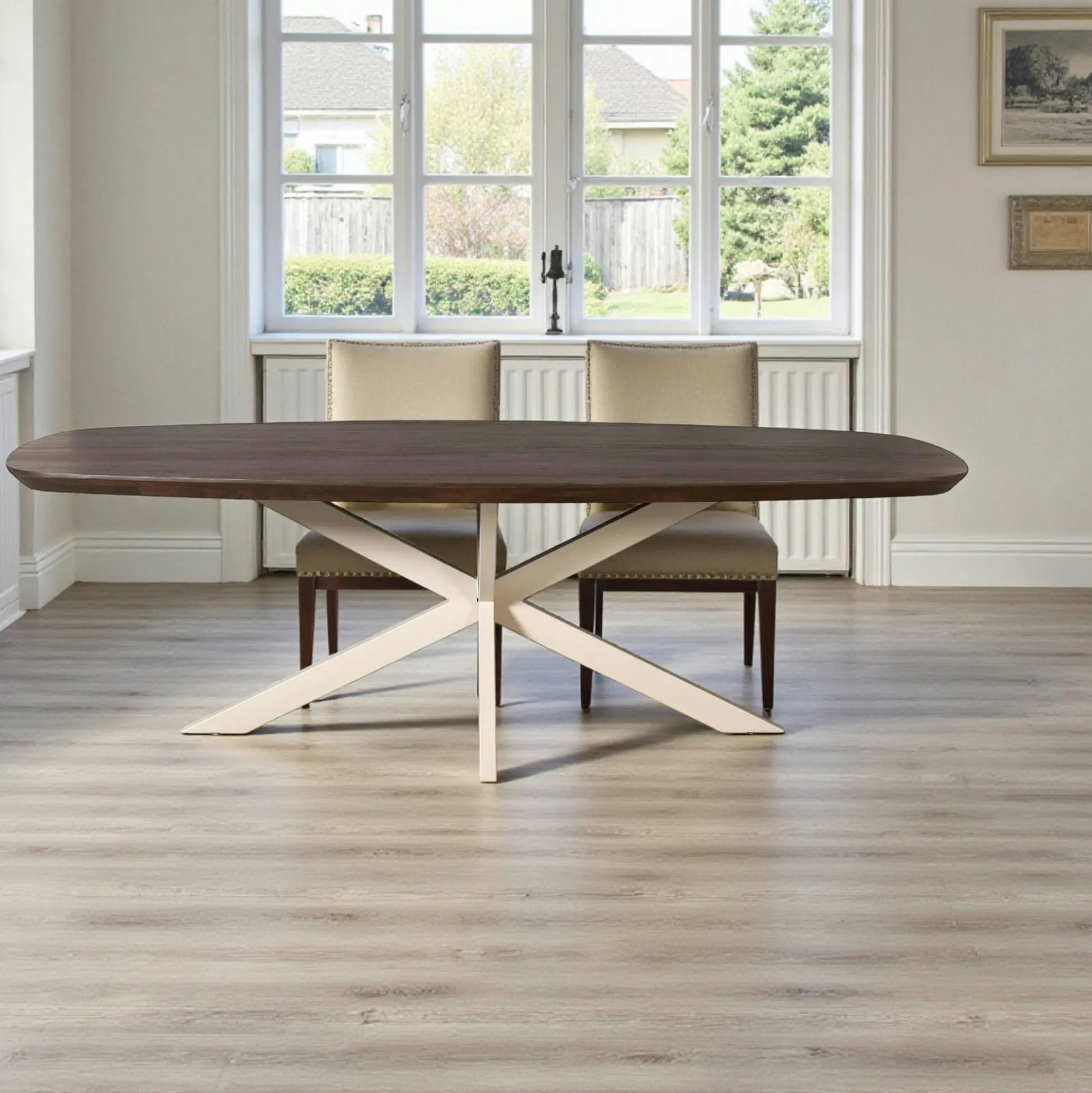 Table à manger bois brun pied blanc 200 cm CORTINA
