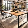Table à manger bois clair à tendeurs noirs 180 cm MILORA
