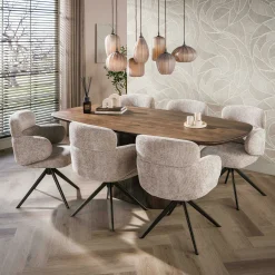 Table à manger bois d'acacia foncé design organique 215 cm NAKO