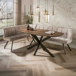 Table à manger bois d'acacia foncé bords arrondis 180 cm NAKO