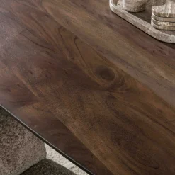 Table à manger bois d'acacia foncé bords arrondis 215 cm NAKO
