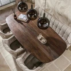 Table à manger bois d'acacia foncé bords arrondis 215 cm NAKO