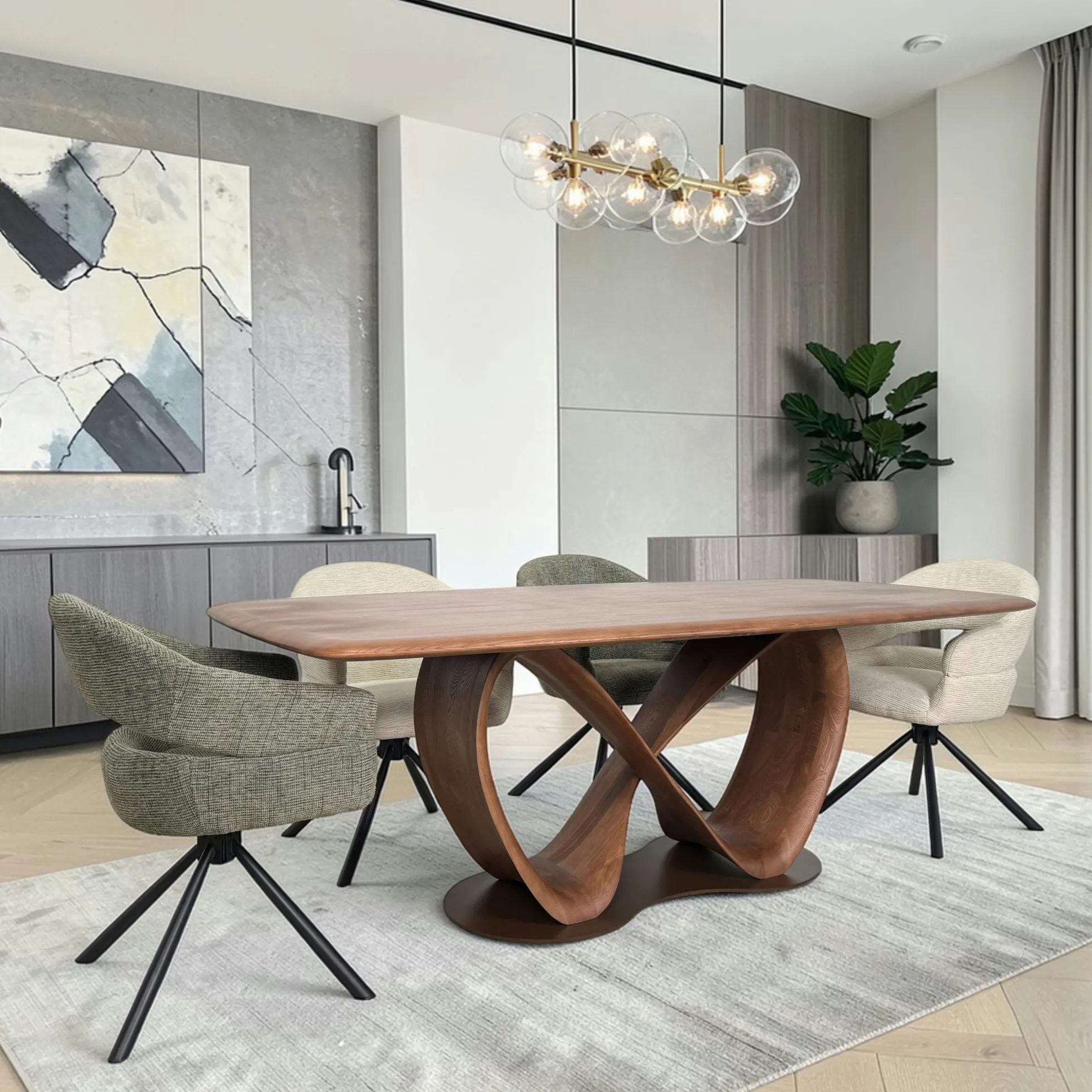 Table à manger bois de frêne à pied design ruban 260 cm ALDER
