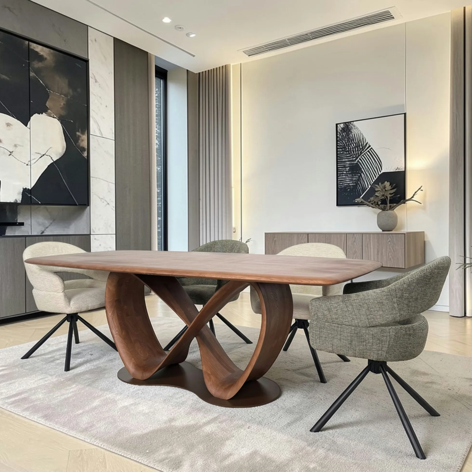 Table à manger bois de frêne à pied design ruban 260 cm ALDER