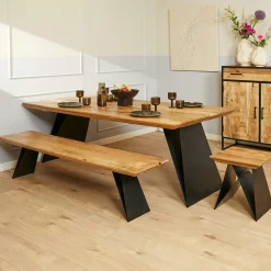 Table à manger bois et métal à pieds obliques 240 cm ALMA