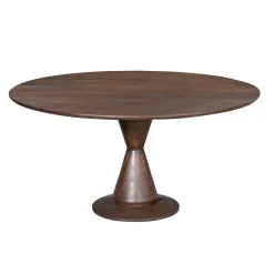 Table à manger bois foncé pied central sculpté Ø150 cm ALMA