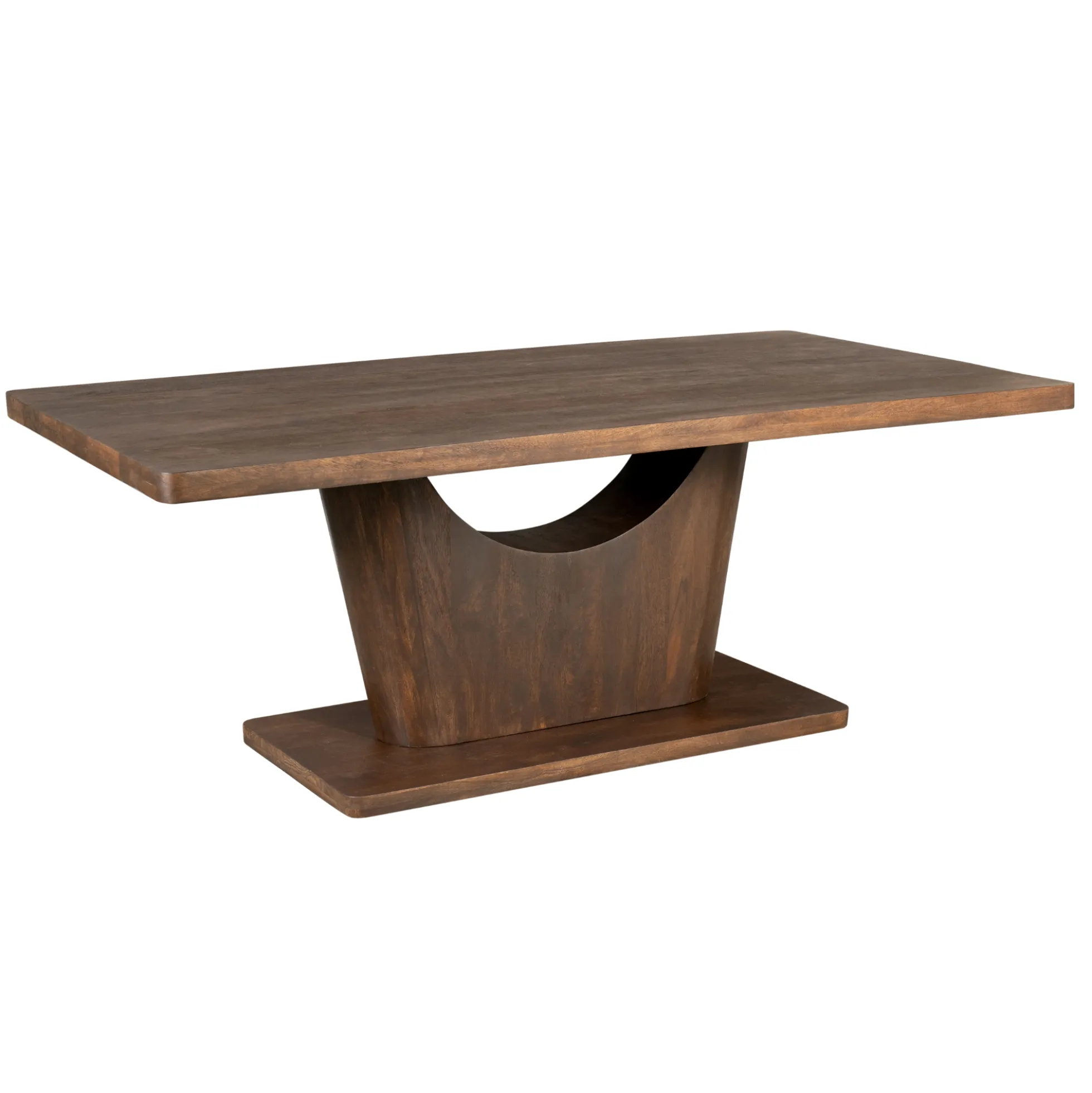 Table à manger bois foncé pied central ouvert 200 cm ARCANA