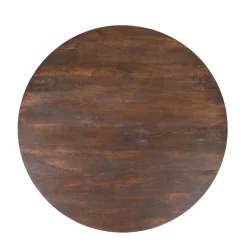Table à manger bois foncé pied central sculpté Ø130 cm ALMA