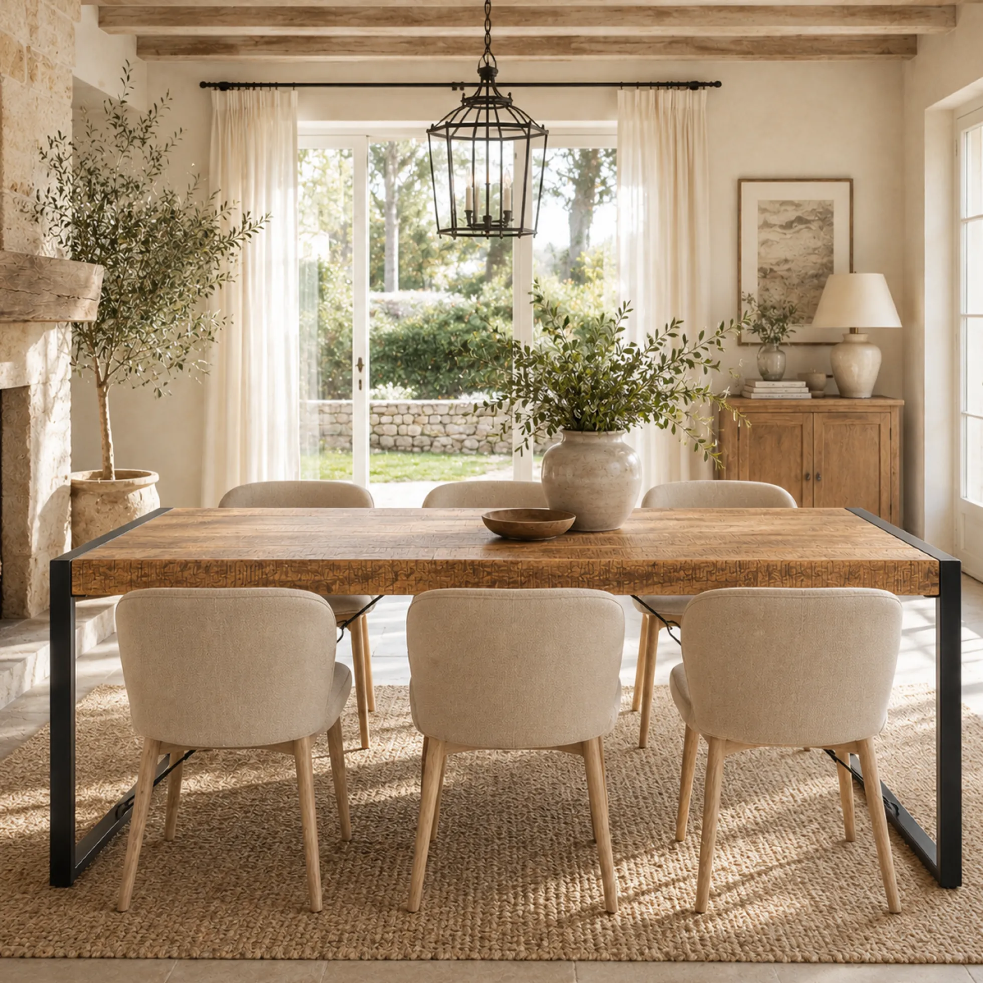 Table à manger bois métal à tendeurs 220 cm KARGO