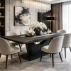 Table à manger bois noir pied central ouvert 240 cm ARCANA