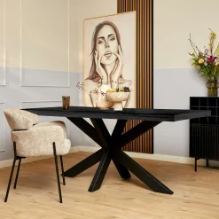 Table à manger bois noir à pied central 160 cm RIVANO