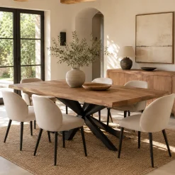Table à manger bois pied central bords naturels 200 cm KARGO