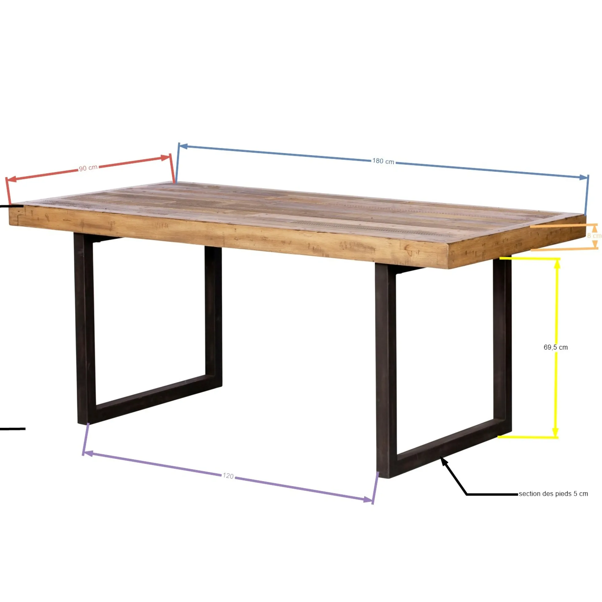 Table à manger bois recyclé 180 BRISBANE
