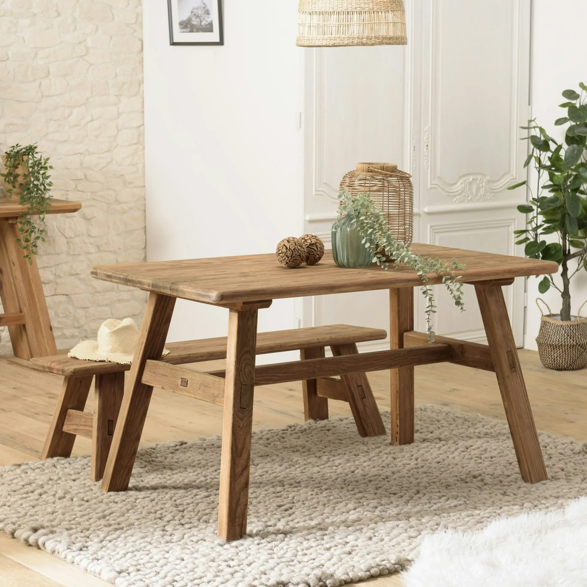 Table à manger bois recyclé style campagne 140 cm DENVER