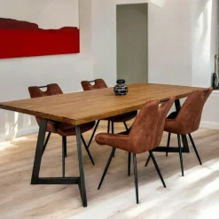 Table à manger bois recyclé teck pied accent 220 cm CLEVELAND