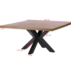 Table à manger carrée chêne métal pied croisé 150 cm OKA