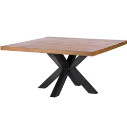 Table à manger carrée chêne métal pied croisé 150 cm OKA