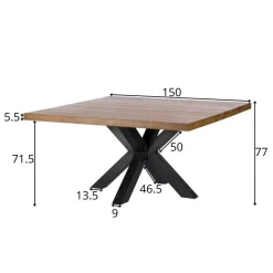 Table à manger carrée chêne métal pied croisé 150 cm OKA