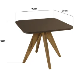 Table à manger carrée 90 cm effet béton marron pied bois d'acacia CALVI