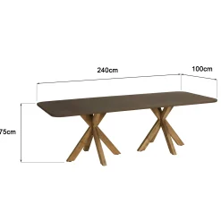 Table à manger 240 cm effet béton marron pieds en bois d'acacia CALVI