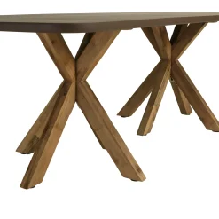 Table à manger 240 cm effet béton marron pieds en bois d'acacia CALVI