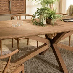 Table à manger 240 cm en teck recyclé massif pied mikado bois SWING