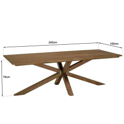 Table à manger 240 cm en teck recyclé massif pied mikado bois SWING