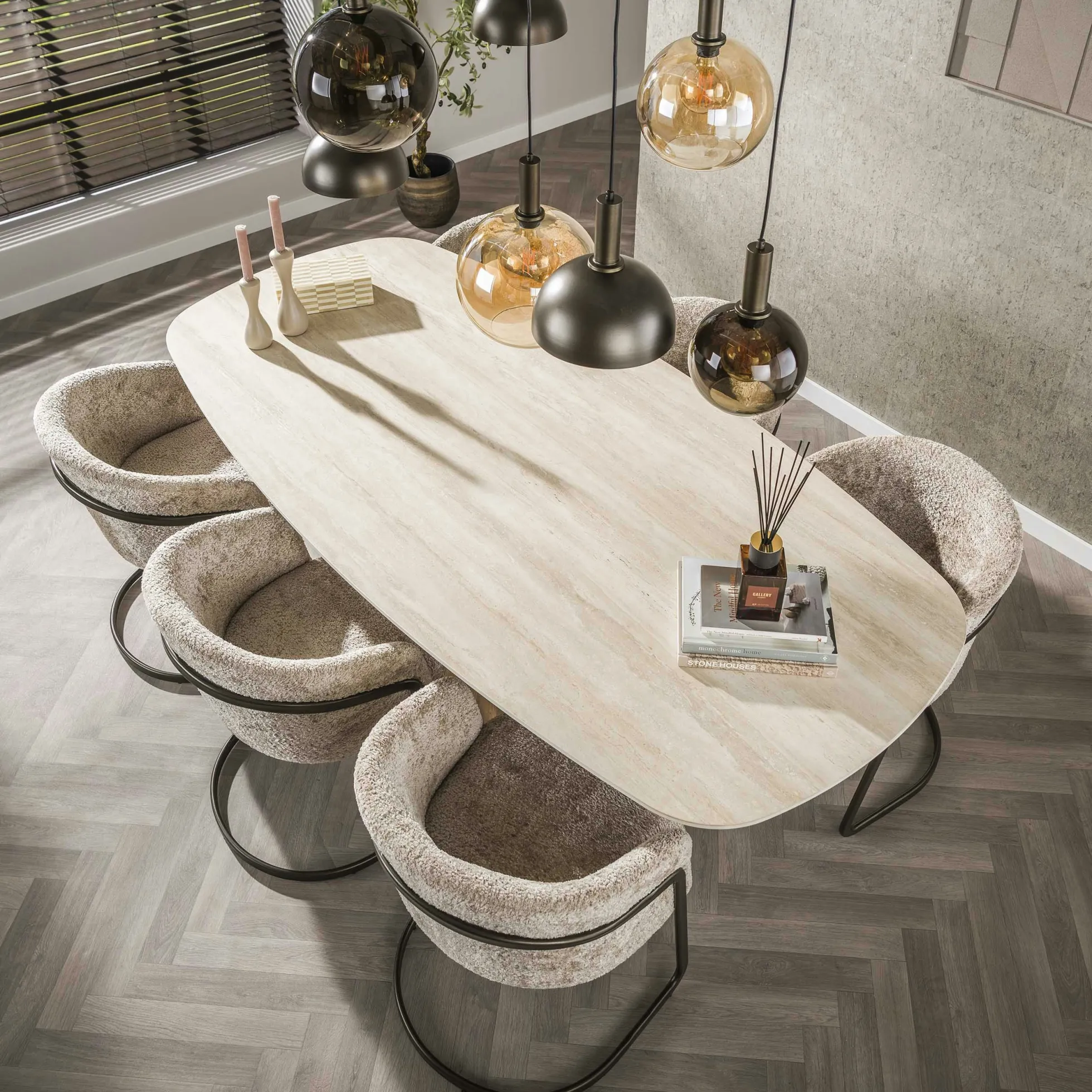 Table à manger céramique effet travertin 215 cm ASCOLI