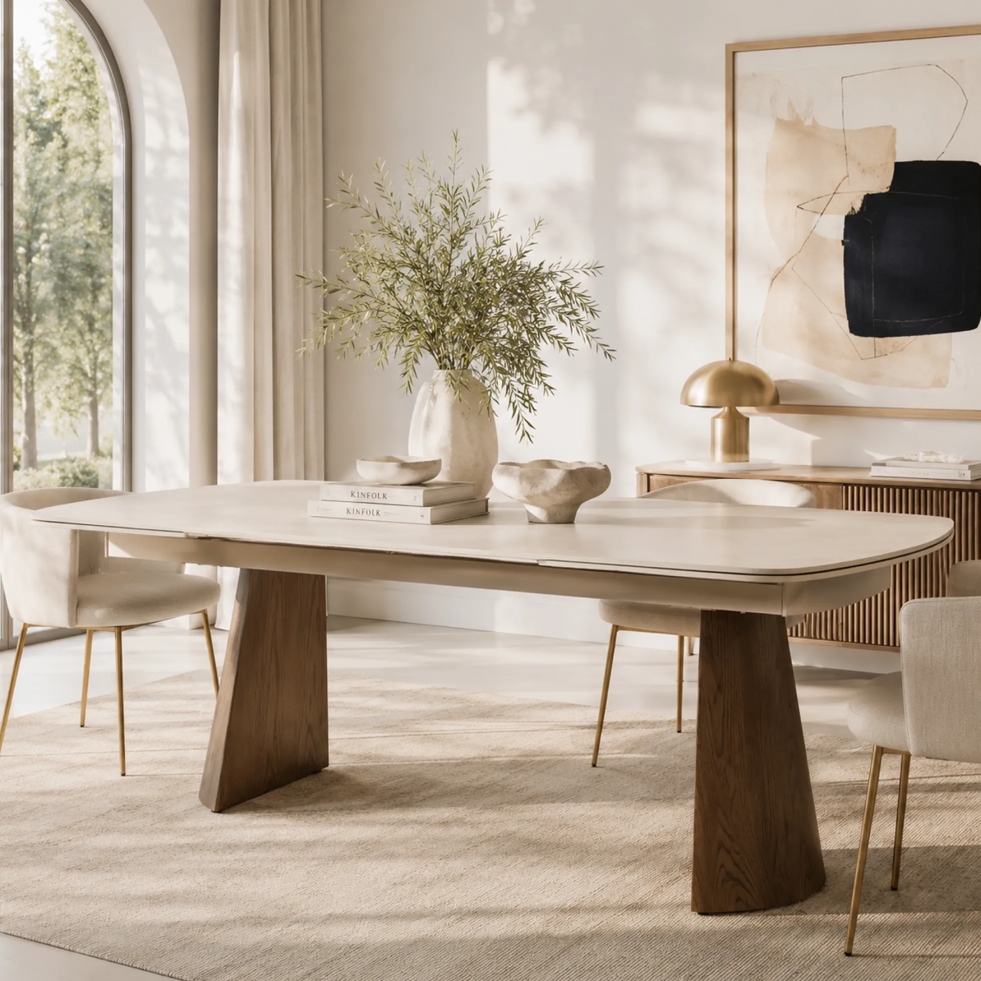 Table à manger céramique extensible à bords arrondis 180-260 cm LARIO