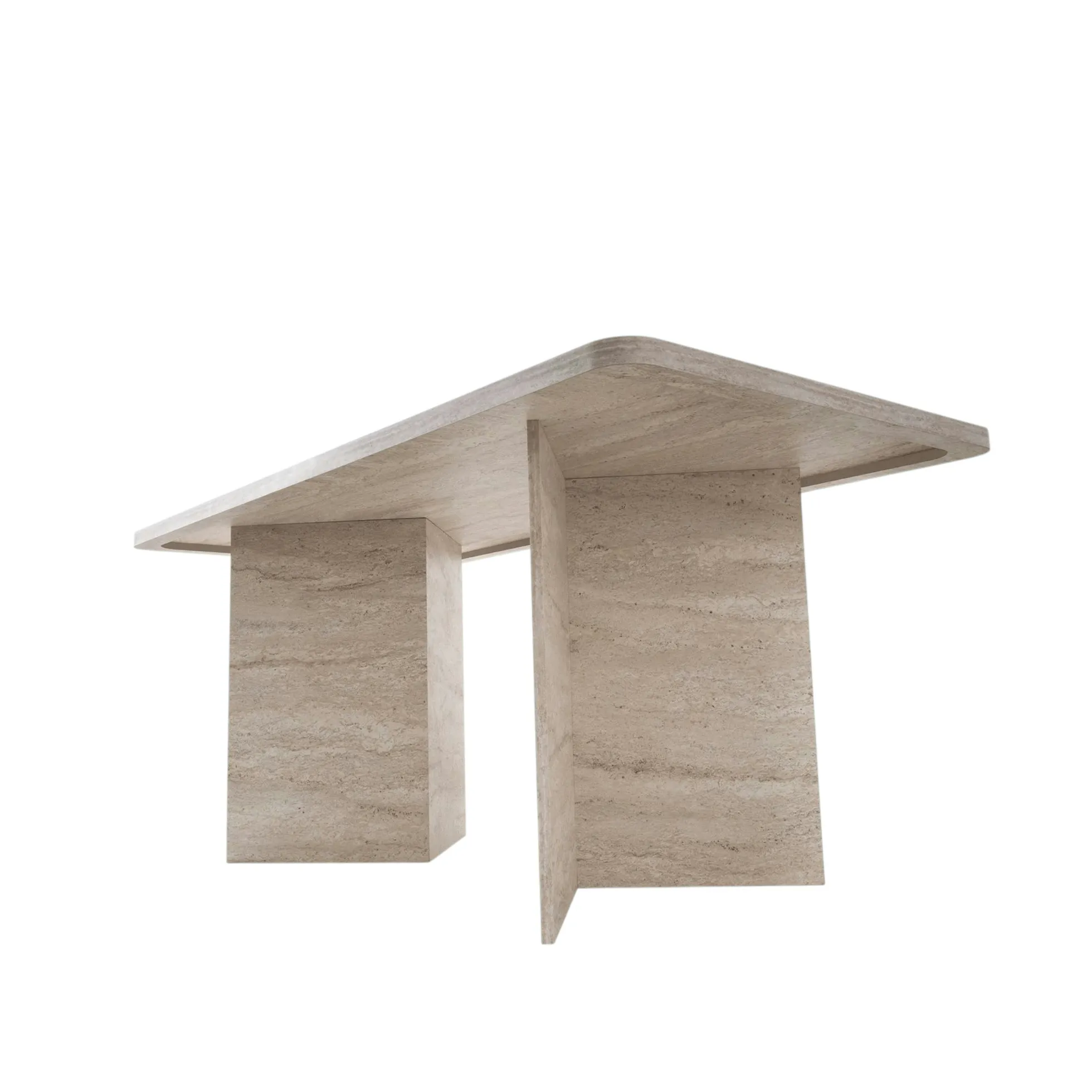 Table à manger design effet travertin pieds V 180 cm MARFA