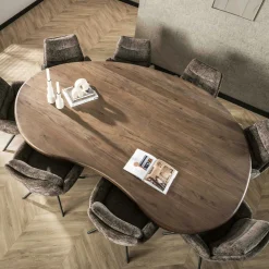 Table à manger design en bois d'acacia massif forme haricot 244 cm MYSORE