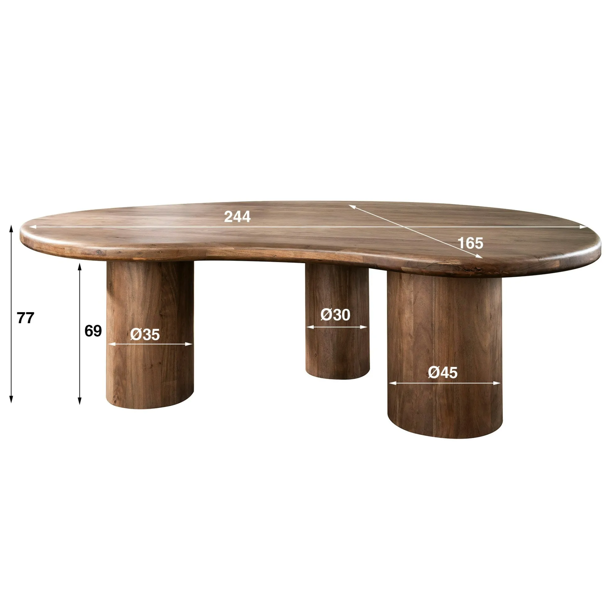 Table à manger design en bois d'acacia massif forme haricot 244 cm MYSORE