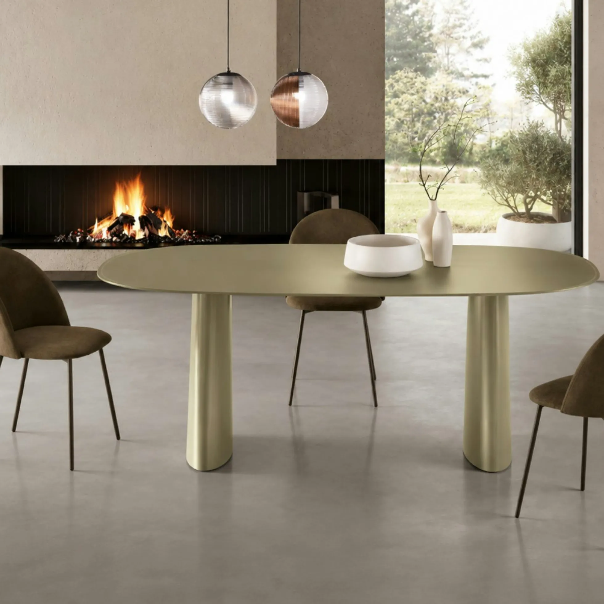 Table à manger design en verre finition vert organique 220 cm ALBA