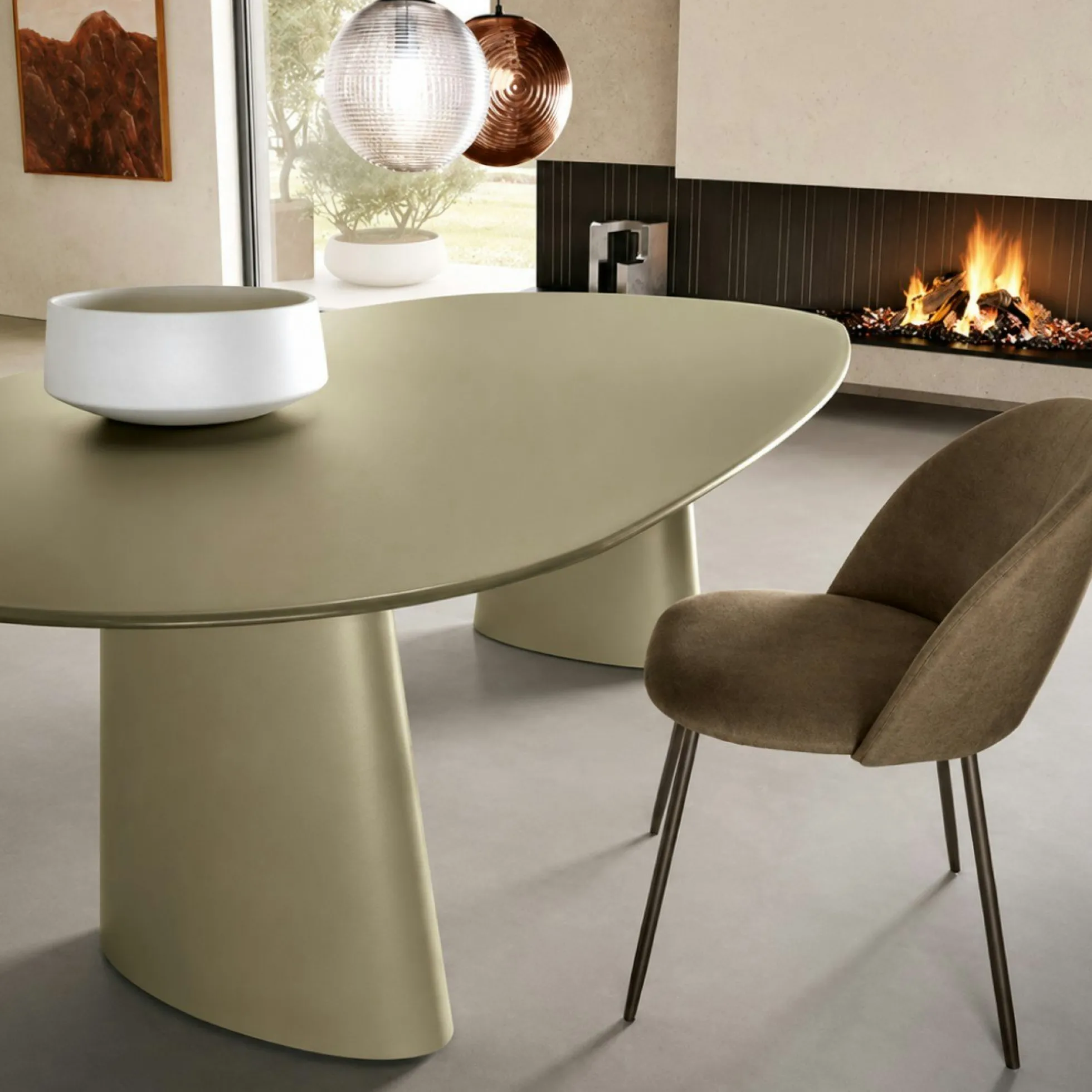 Table à manger design en verre finition vert organique 220 cm ALBA