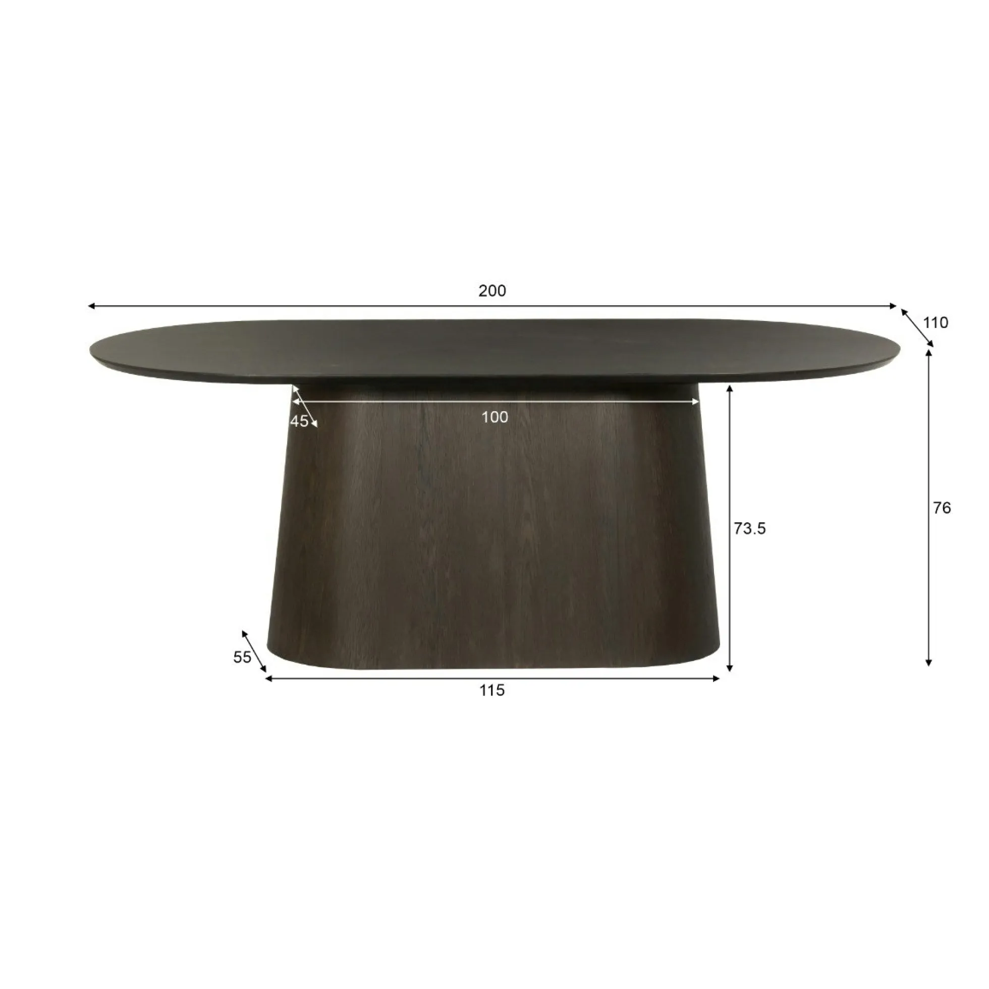 Table à manger design ovale en chêne brun 200 cm LOREN