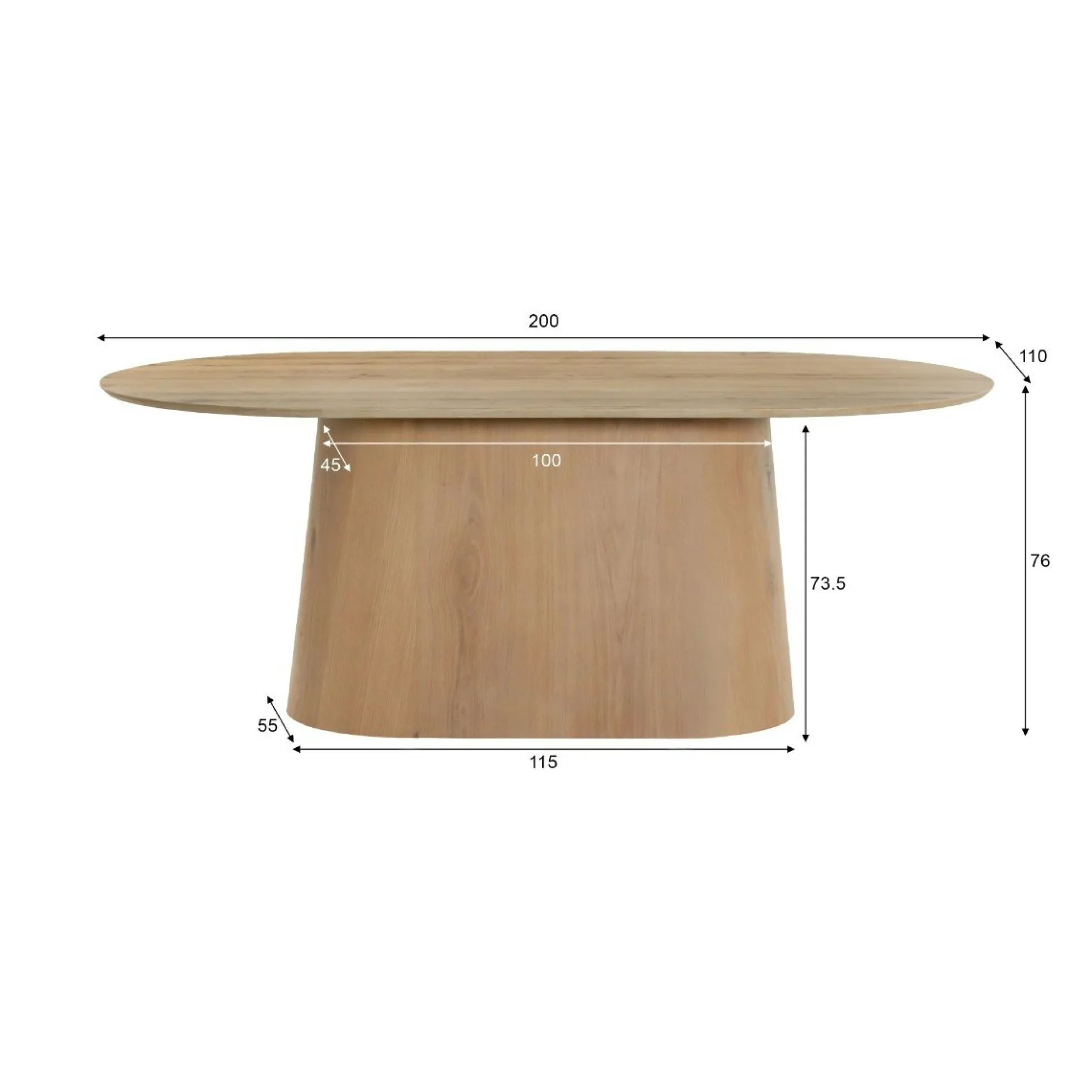 Table à manger design ovale en chêne clair 200 cm LOREN