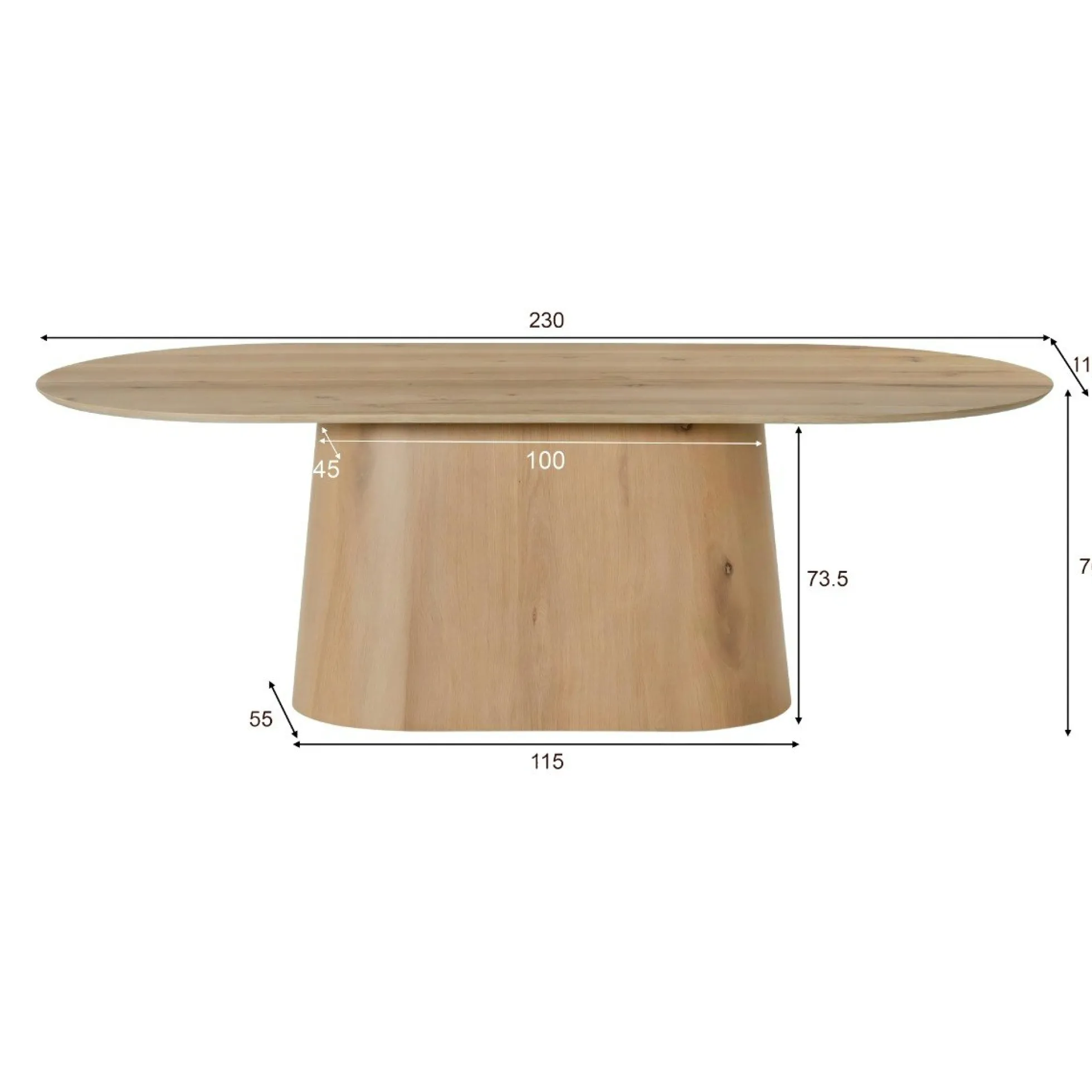 Table à manger design ovale en chêne clair 230 cm LOREN