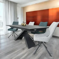 Table à manger en céramique grise avec pied en croix 180-280 cm LOMBARDIE