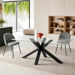 Table à manger en verre à pied central 180 cm ALBA