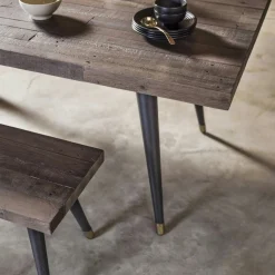 Table à manger extensible bois recyclé piètement effet laiton vieilli 140-180 cm ADÉLAÏDE
