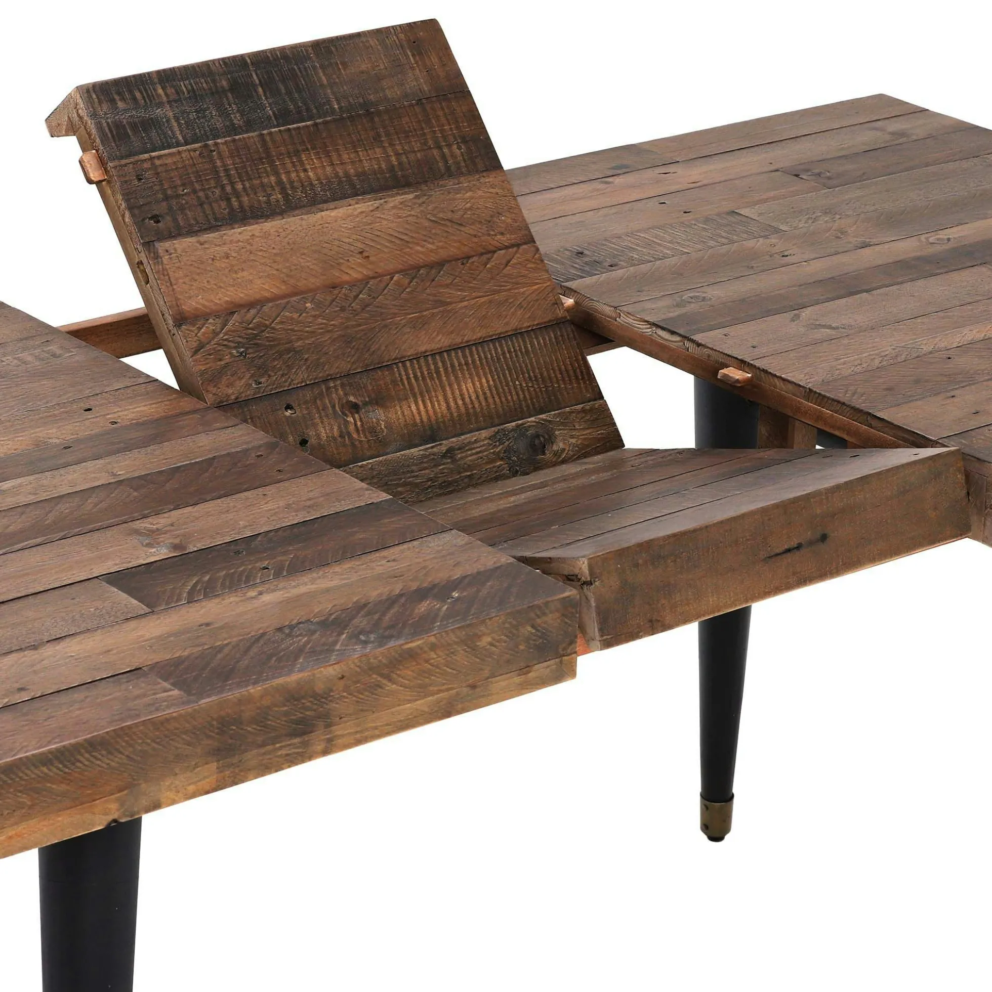 Table à manger extensible bois recyclé piètement effet laiton vieilli 140-180 cm ADÉLAÏDE
