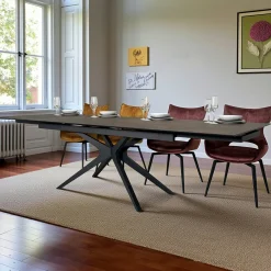 Table à manger extensible 180-280 cm céramique effet rouille pied croisé LOMBARDIE