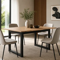 Table à manger extensible effet chêne 120-160 cm ALVA